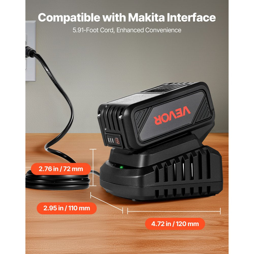 VEVOR 20V MAX, Portable Battery and Charger Combo, AC 110V, 4.0 Ah Lithium-Ion Battery Pack, 4000 mAh Large Capacity, Extended Runtime, Compatible with Series Tools, for Replacement and Fast Charging