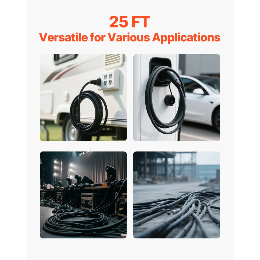 VEVOR 25 FT 6AWG Portable Power Cable (4 Conductor), Heavy Duty 600V SOOW Electrical Power Cable, Industrial Grade Electric Wire, Premium CPE Rubber Jacket, Copper Extension Cord for Welder Machine