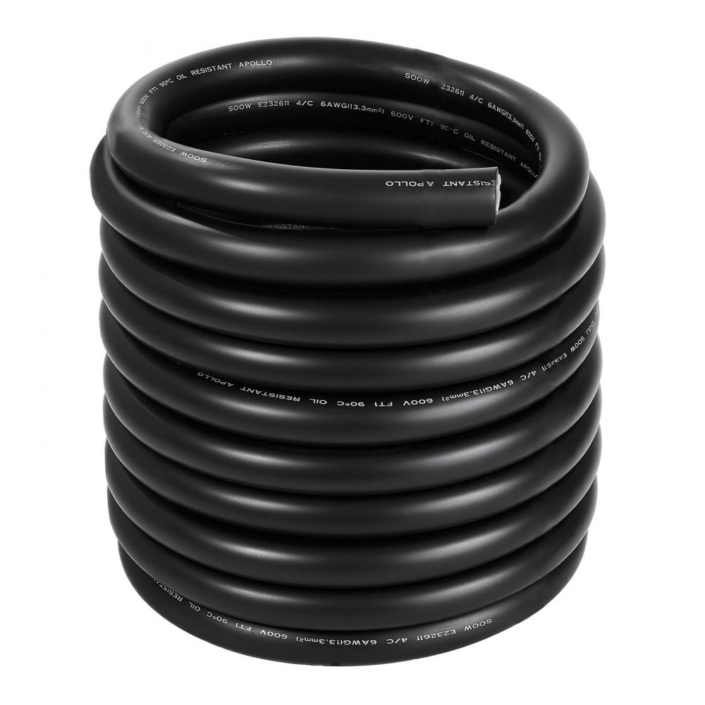 VEVOR 25 FT 6AWG Portable Power Cable (4 Conductor), Heavy Duty 600V SOOW Electrical Power Cable, Industrial Grade Electric Wire, Premium CPE Rubber Jacket, Copper Extension Cord for Welder Machine
