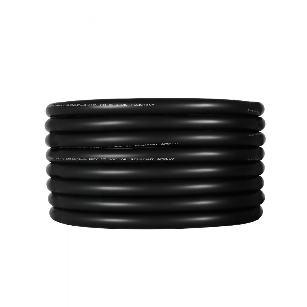VEVOR 25 FT 6AWG Portable Power Cable (3 Conductor), Heavy Duty 600V SOOW Electrical Power Cable, Industrial Grade Electric Wire, Premium CPE Rubber Jacket, Copper Extension Cord for Welder Machine