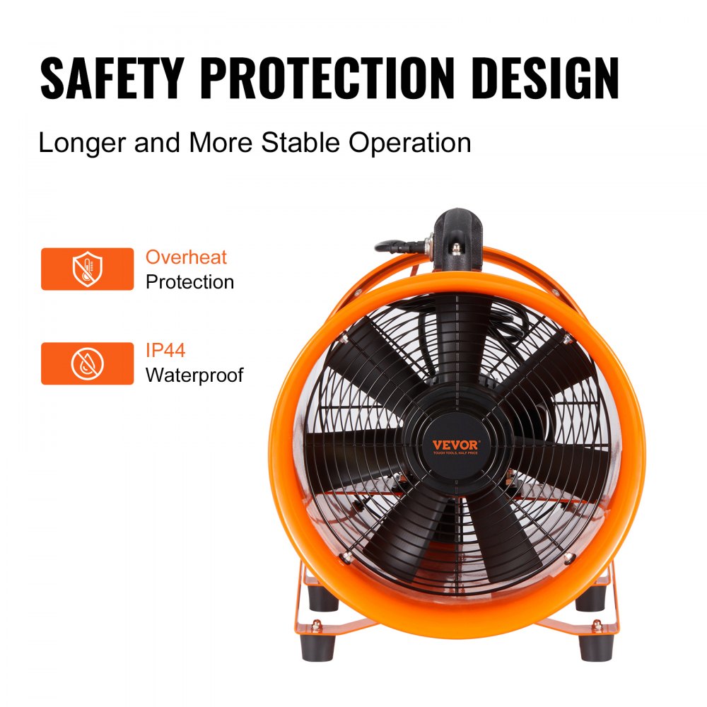 VEVOR Portable Ventilator, 12 inch Heavy Duty Cylinder Fan with 16.4ft Duct Hose, 585W Strong Shop Exhaust Blower 3198CFM, Industrial Utility Blower for Sucking Dust, Smoke, Smoke Home/Workplace
