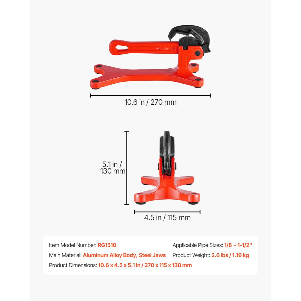 VEVOR Portable Pipe Vise, Lightweight Aluminum Pipe Vise with 1/8" to 1-1/2"  Clamping Capacity, Ideal for Onsite Plumbing Installation, Repair, and Maintenance
