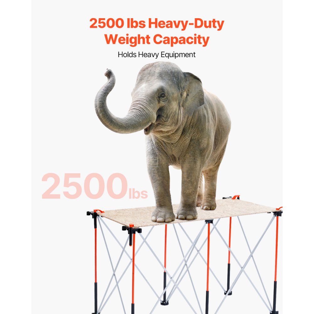 VEVOR Portable Folding Workstand, 4.15 x 2.18 ft Collapsible Workbench, 2500 lbs Weight Capacity, No Assembly Foldable Work Stand with Storage Bag, Table Top NOT Included, for Garage Workshop Outdoor