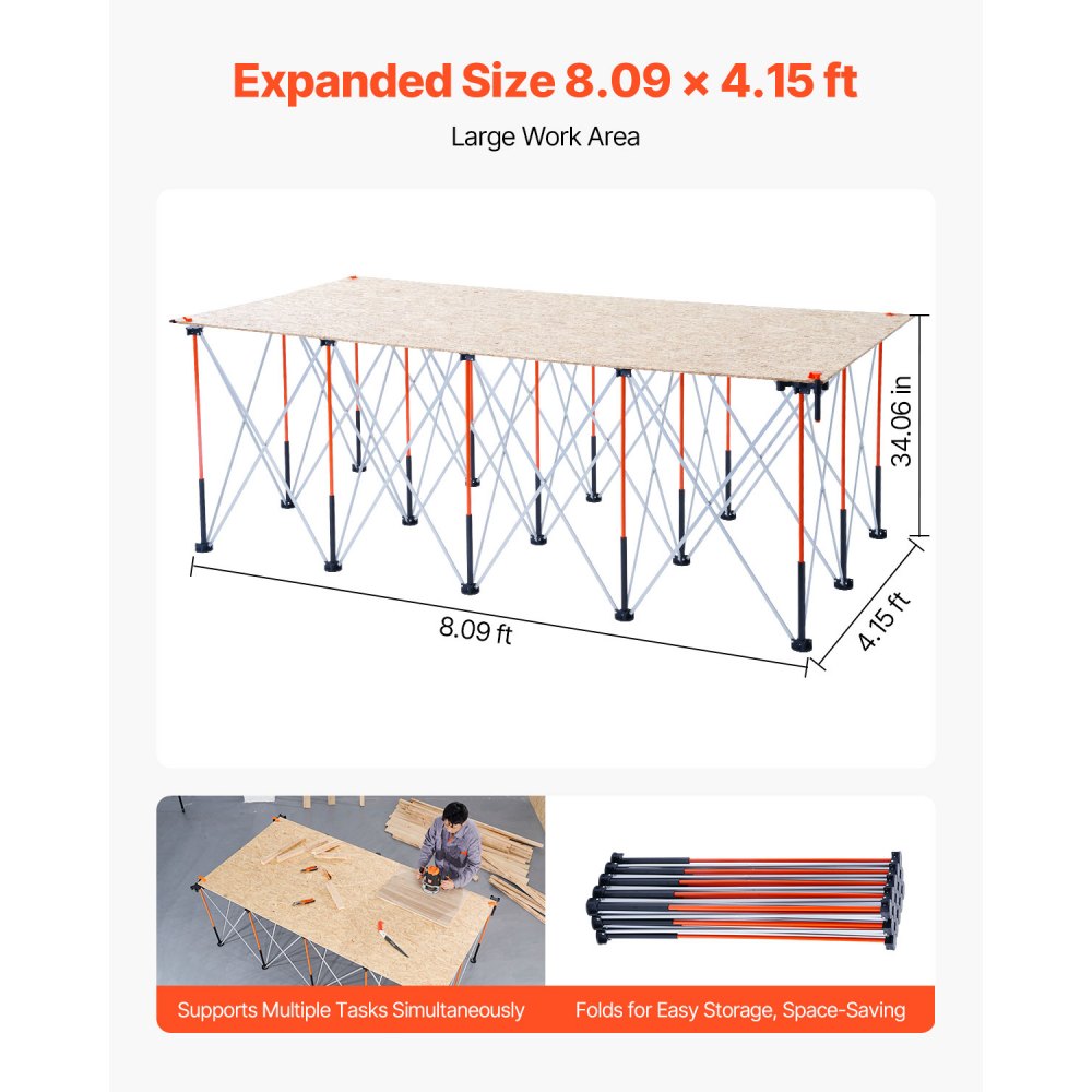 VEVOR Portable Folding Workstand, 8.02 x 4.12 ft Collapsible Workbench, 6000 lbs Weight Capacity, No Assembly Foldable Work Stand with Storage Bag, Table Top NOT Included, for Garage Workshop Outdoor
