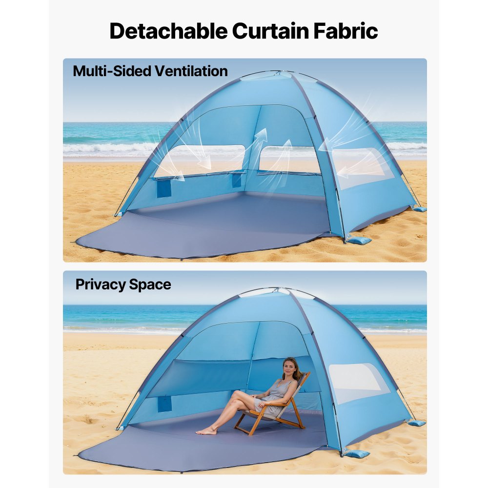VEVOR Beach Tent Sun Shelter for 8 Person, UPF 50+ Protection, Portable Sun Shade Canopy with Carrying Bag & Sand Pockets, Lightweight and Easy Setup Beach Umbrella for Camping Fishing Outdoor Picnic
