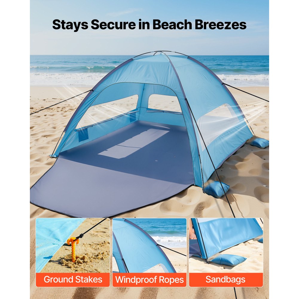 VEVOR Beach Tent Sun Shelter for 8 Person, UPF 50+ Protection, Portable Sun Shade Canopy with Carrying Bag & Sand Pockets, Lightweight and Easy Setup Beach Umbrella for Camping Fishing Outdoor Picnic