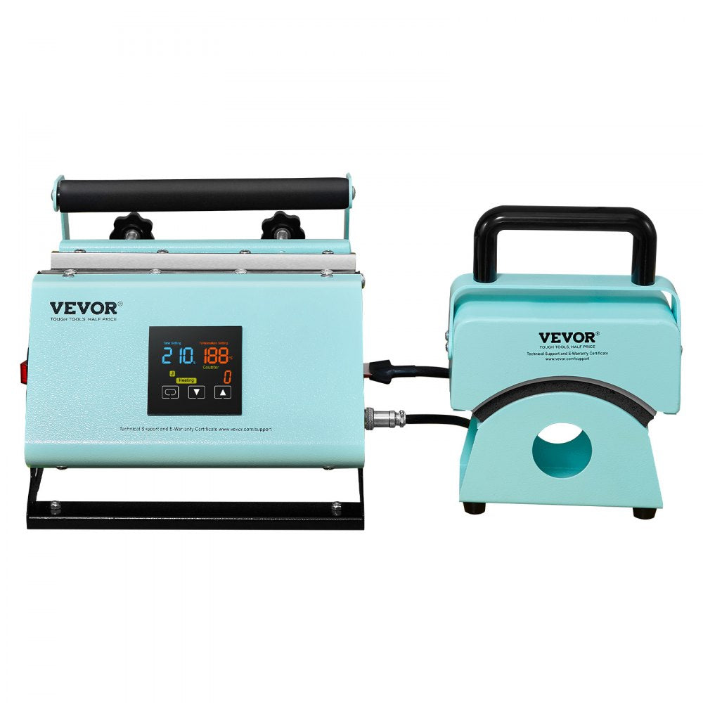 VEVOR 2 in 1 Tumbler and Hat Heat Press Machine, Mini Hat Heat Press for Caps and Hats, Tumbler Heat Press for 11-30oz Sublimation Tumblers and Mugs, Temperature and Time Control, Green