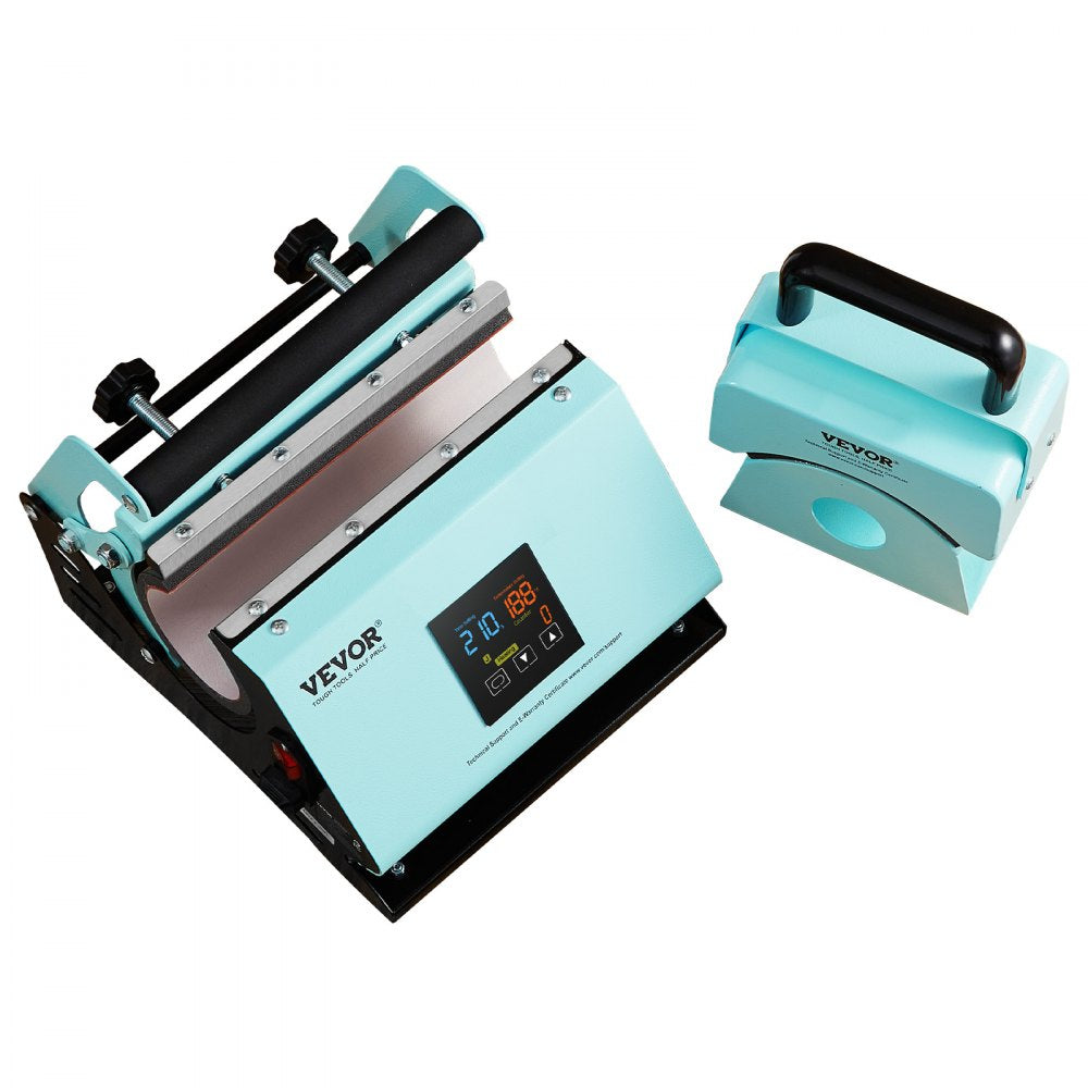 VEVOR 2 in 1 Tumbler and Hat Heat Press Machine, Mini Hat Heat Press for Caps and Hats, Tumbler Heat Press for 11-30oz Sublimation Tumblers and Mugs, Temperature and Time Control, Green