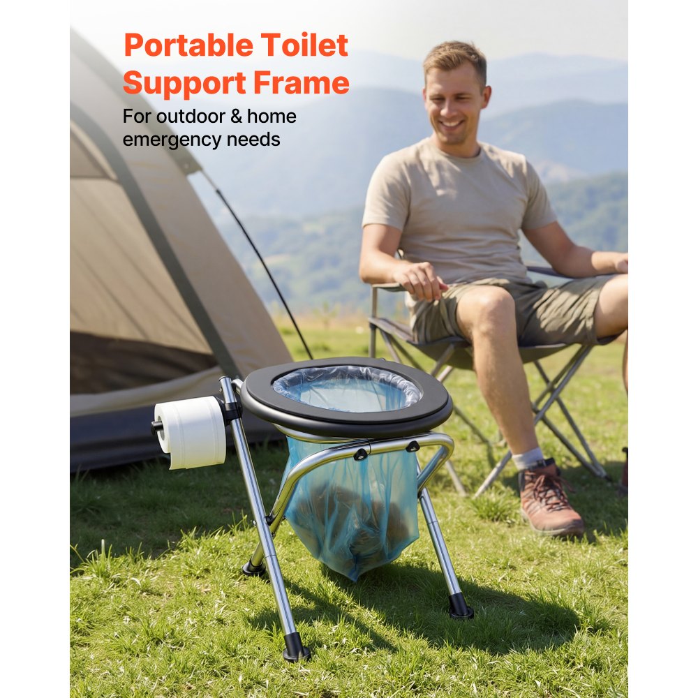 VEVOR Portable Toilet for Camping, 350 lbs Weight Capacity, Stainless Steel Foldable Camp Travel Toilet with Soft Seat for Adults, Suitable for Truckers, RV Travel, Camping, Road Trips, Outdoor Use