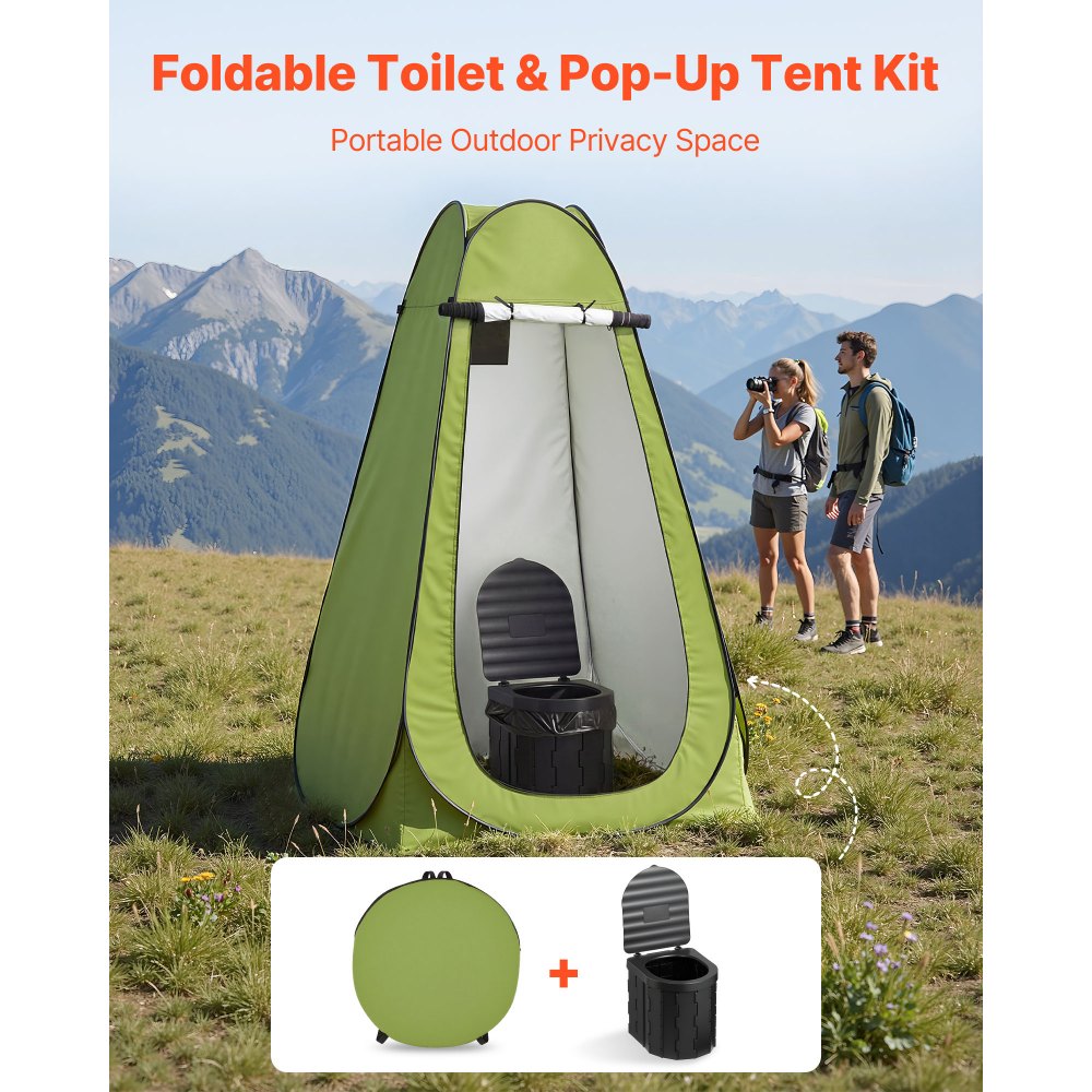 VEVOR Portable Toilet Kit, 330 lbs Load Capacity, Folding Camping Toilet with Pop-Up Privacy Tent, Outdoor Travel Potty for Adults with Carry Bags, Trash Bags, Suitable for RV Travel, Camping, Hiking