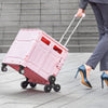 VEVOR Foldable Utility Cart, 65L Collapsible Portable Crate Rolling Cart with Stair Climbing Wheels & 360° Swivel Wheels, Hand Cart with Telescoping Handle for Shopping Office Moving Teacher, Pink