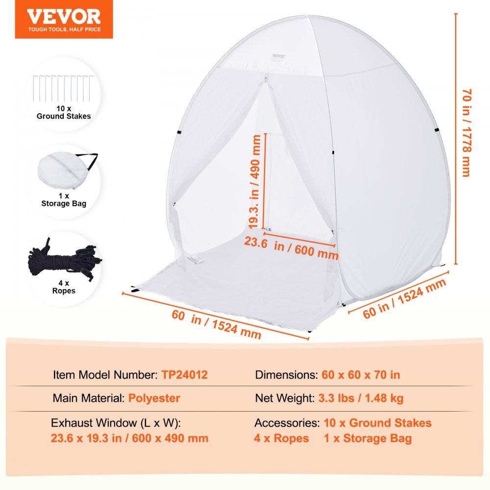 VEVOR Spray Paint Shelter, 60 x 60 x 70 in Pop-Up Portable Spray Paint Tent with Built-In Floor, Exhaust Window and Storage Bag, Foldable Paint Booth for Furniture, DIY Hobby Tool Painting Station