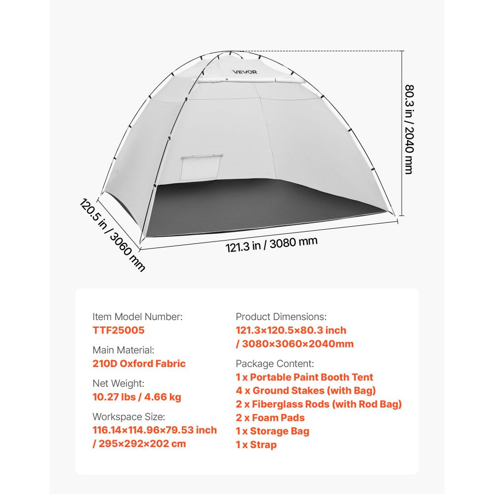 VEVOR Portable Paint Booth Tent, 116.14 x 114.96 x 79.53 inch Painting Tent Station, Spray Shelter with Built-in Floor & Mesh Screen, Large Space, Oxford Spray Painting Tents for Cupboard, Chairs