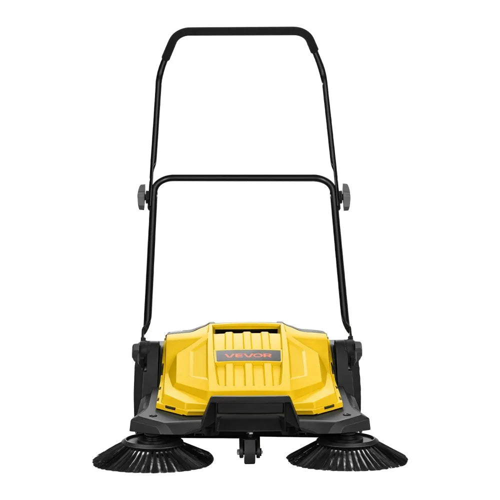 VEVOR Walk-Behind Hand Push Floor Sweeper, Manual Floor Sweeper Non-Electric with 25.6" Sweeping Width, 5 Gallons Waste Container & Adjustable Folding Handle for Yards Walkways Patios Garages - Yellow