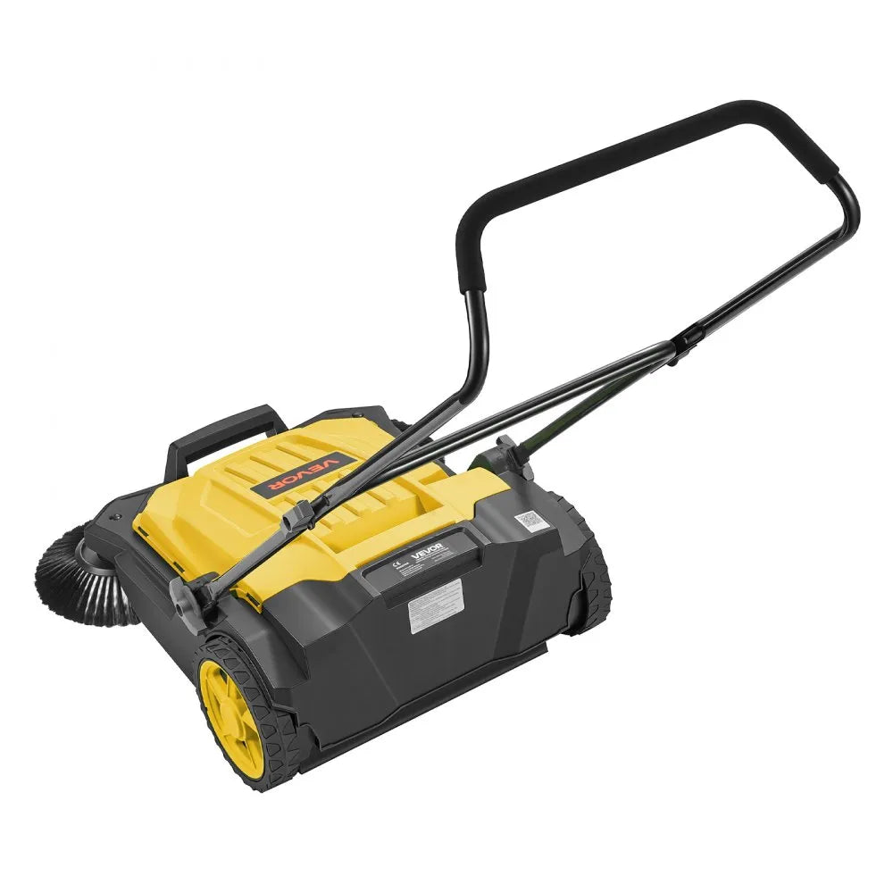 VEVOR Walk-Behind Hand Push Floor Sweeper, Manual Floor Sweeper Non-Electric with 25.6" Sweeping Width, 5 Gallons Waste Container & Adjustable Folding Handle for Yards Walkways Patios Garages - Yellow
