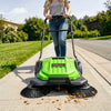 VEVOR Walk-Behind Hand Push Floor Sweeper, Manual Floor Sweeper Non-Electric with 25.6" Sweeping Width, 5 Gallons Waste Container & Adjustable Folding Handle for Yards Walkways Patios Garages - Green