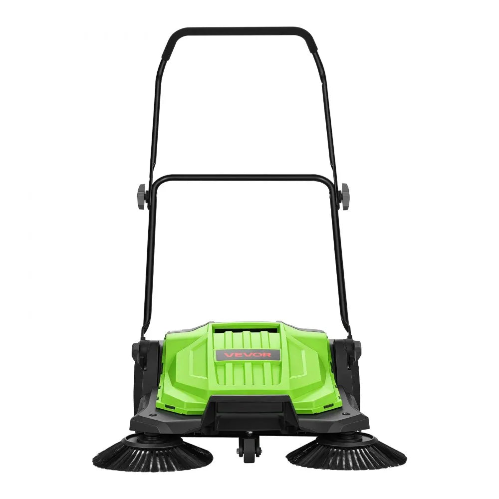VEVOR Walk-Behind Hand Push Floor Sweeper, Manual Floor Sweeper Non-Electric with 25.6" Sweeping Width, 5 Gallons Waste Container & Adjustable Folding Handle for Yards Walkways Patios Garages - Green