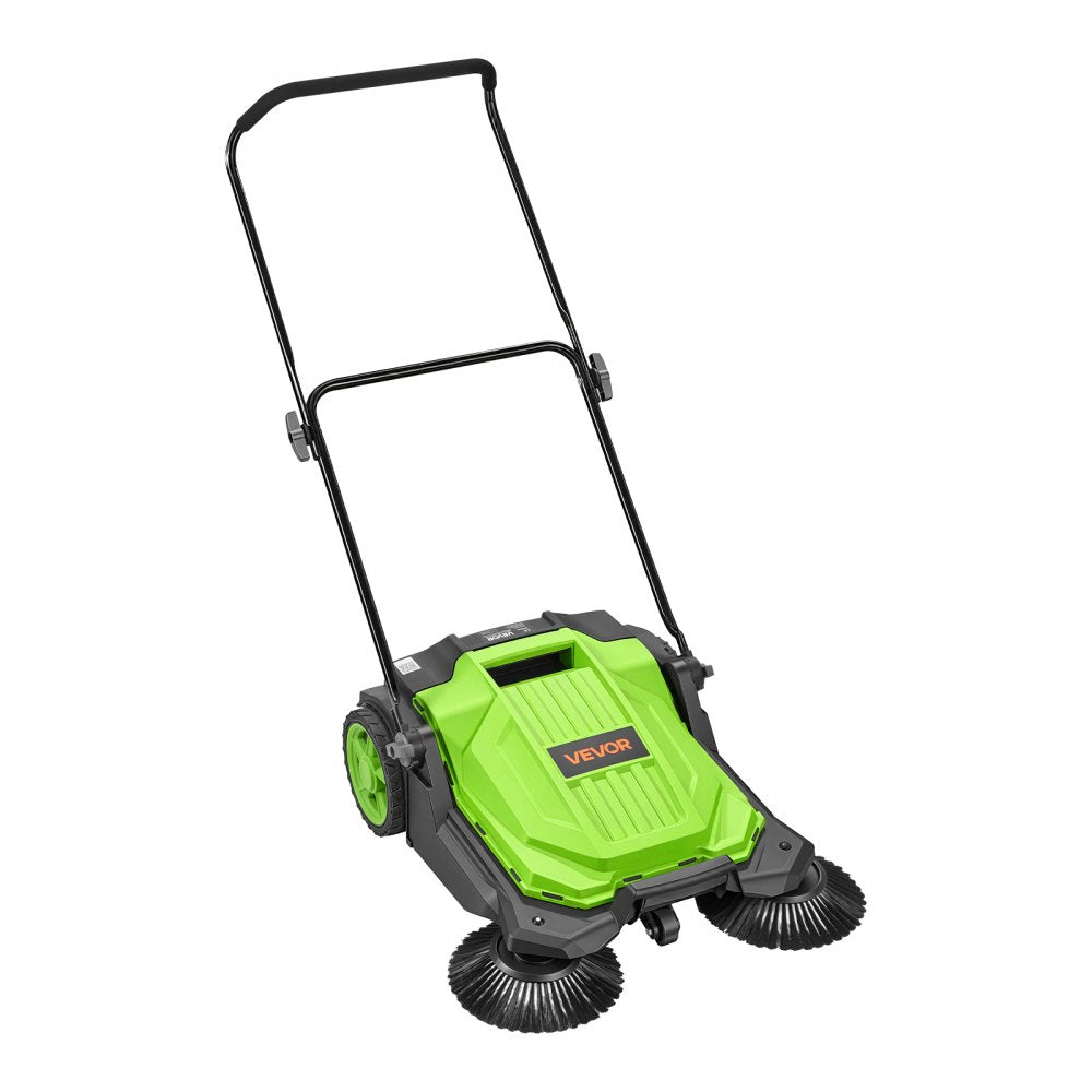 VEVOR Walk-Behind Hand Push Floor Sweeper, Manual Floor Sweeper Non-Electric with 25.6" Sweeping Width, 5 Gallons Waste Container & Adjustable Folding Handle for Yards Walkways Patios Garages - Green