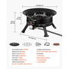 VEVOR Propane Fire Pit 19-Inch, 53,000 BTU Portable Gas Fire Pit, with Grill Grate & Lava Rocks, Adjustable Flame, Folding Legs,Smokeless Outdoor Firebowl for Camping, Patio, Backyard, Deck, RV, Black