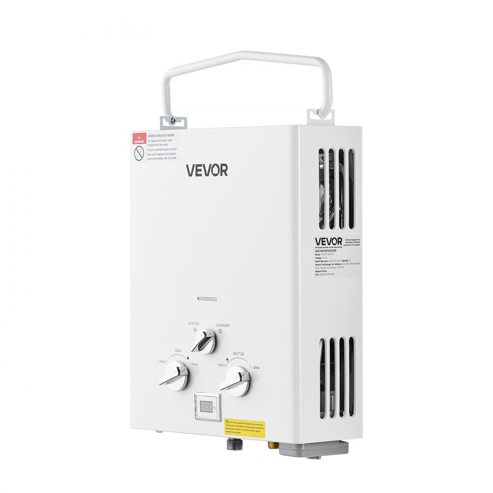 VEVOR Portable Propane Water Heater, 5L Tankless Outdoor Water Heater, 34000 BTU 1.32 GPM Instant Hot Water, with Accessory Set + Regulator for RV Camping Trips Cabins Barns