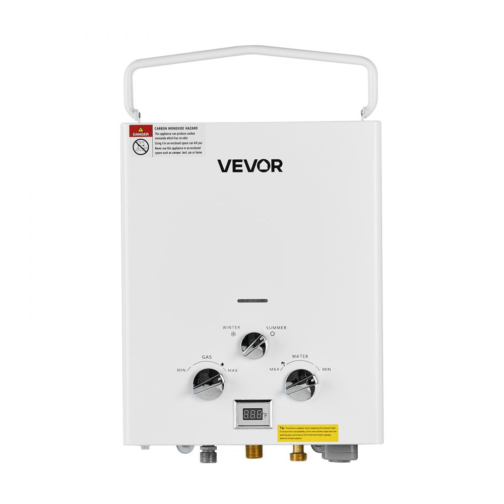 VEVOR Portable Propane Water Heater, 5L Tankless Outdoor Water Heater, 34000 BTU 1.32 GPM Instant Hot Water, with Accessory Set + Regulator for RV Camping Trips Cabins Barns