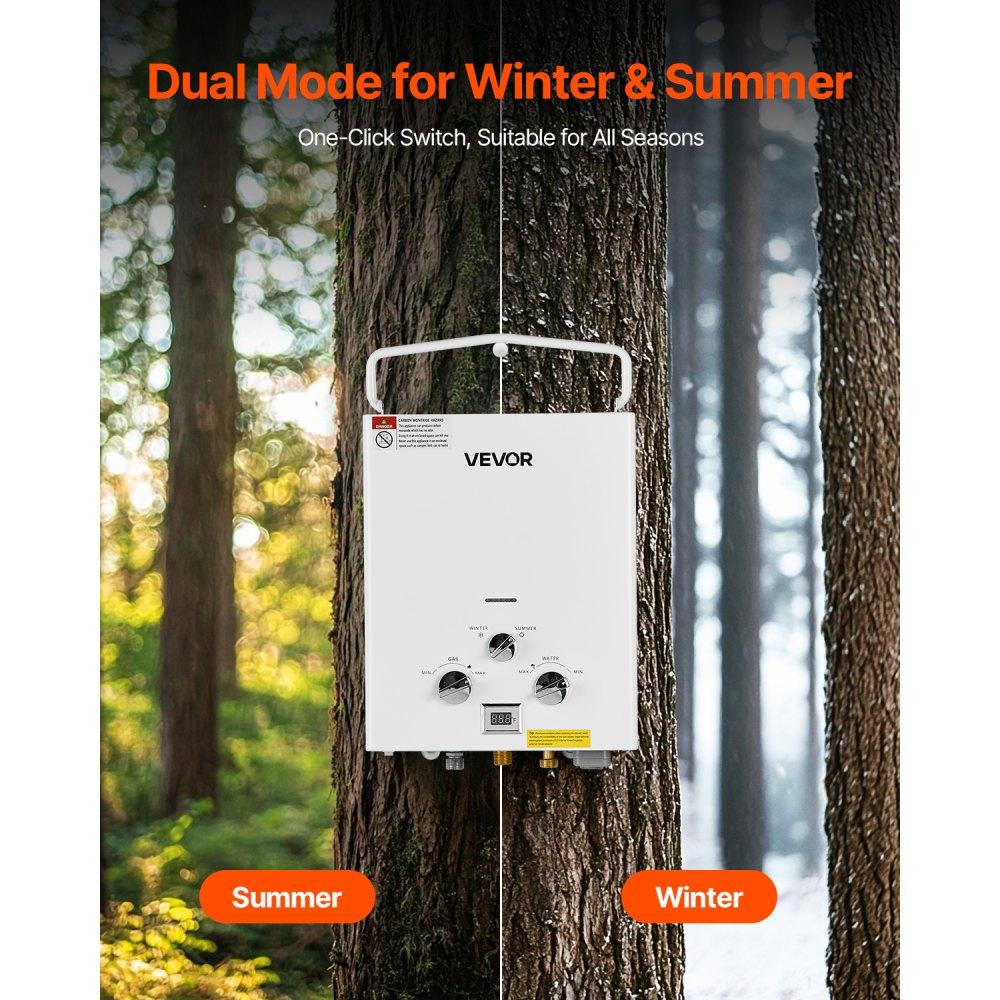 VEVOR Portable Propane Water Heater, 6L Tankless Outdoor Water Heater, 41000 BTU 1.58 GPM Instant Hot Water, with Accessory Set + Regulator for RV Camping Trips Cabins Barns