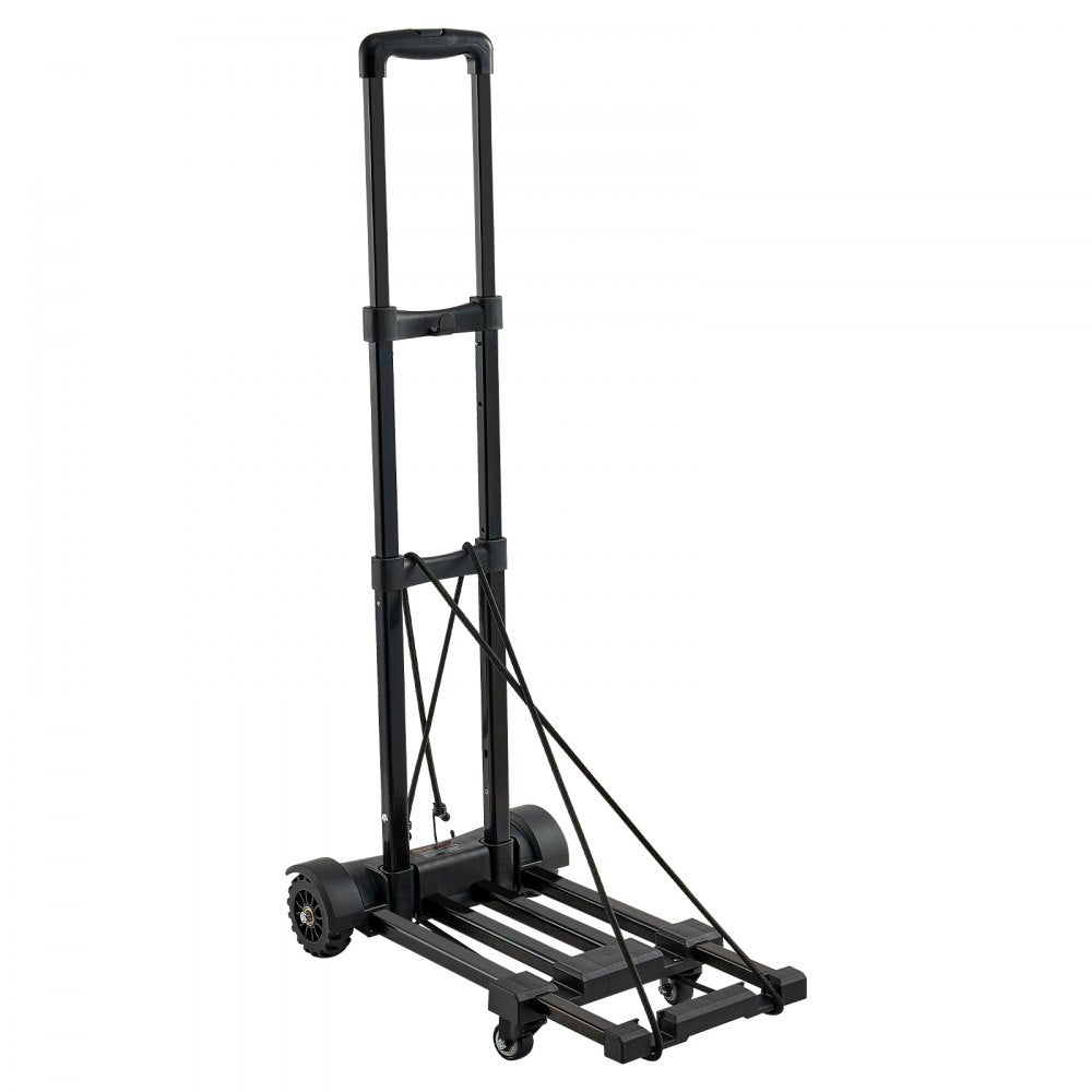 VEVOR Folding Hand Truck, 290 lbs Load Capacity, Collapsible Luggage Cart with 4 Wheels, 2 Elastic Ropes & Expandable Base, Utility Dolly Platform Cart for Airport Travel Luggage Office Moving, Black