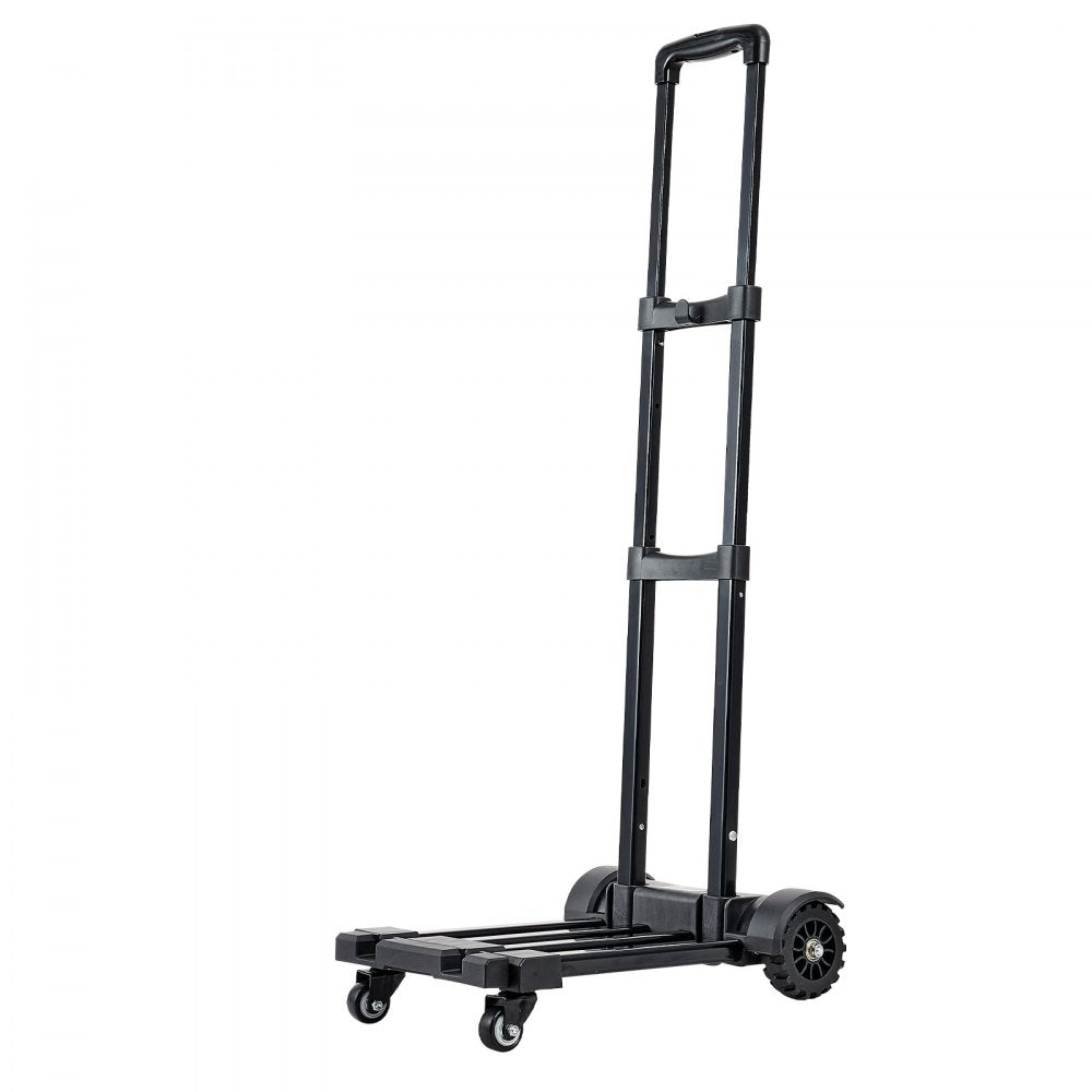 VEVOR Folding Hand Truck, 290 lbs Load Capacity, Collapsible Luggage Cart with 4 Wheels, 2 Elastic Ropes & Expandable Base, Utility Dolly Platform Cart for Airport Travel Luggage Office Moving, Black
