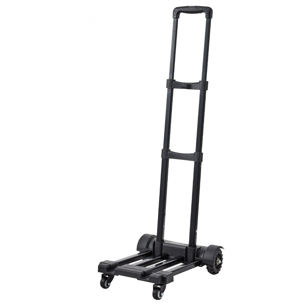 VEVOR Folding Hand Truck, 290 lbs Load Capacity, Collapsible Luggage Cart with 4 Wheels, 2 Elastic Ropes & Expandable Base, Utility Dolly Platform Cart for Airport Travel Luggage Office Moving, Black