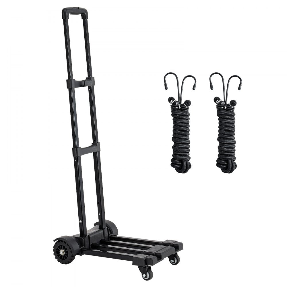 VEVOR Folding Hand Truck, 290 lbs Load Capacity, Collapsible Luggage Cart with 4 Wheels, 2 Elastic Ropes & Expandable Base, Utility Dolly Platform Cart for Airport Travel Luggage Office Moving, Black