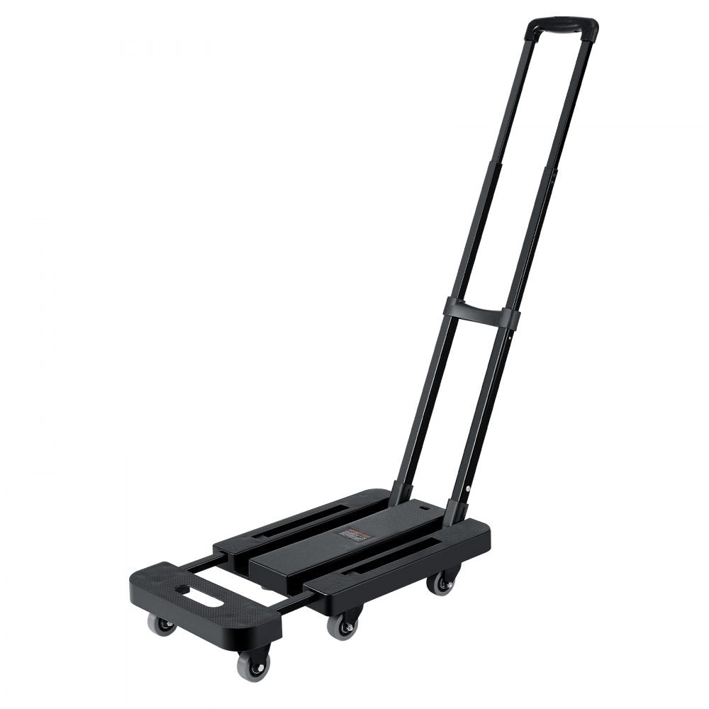 VEVOR Folding Hand Truck, 500 lbs Load Capacity, Collapsible Luggage Cart with 6 Wheels, 2 Elastic Ropes & Expandable Base, Utility Dolly Platform Cart for Airport Travel Luggage Office Moving, Black