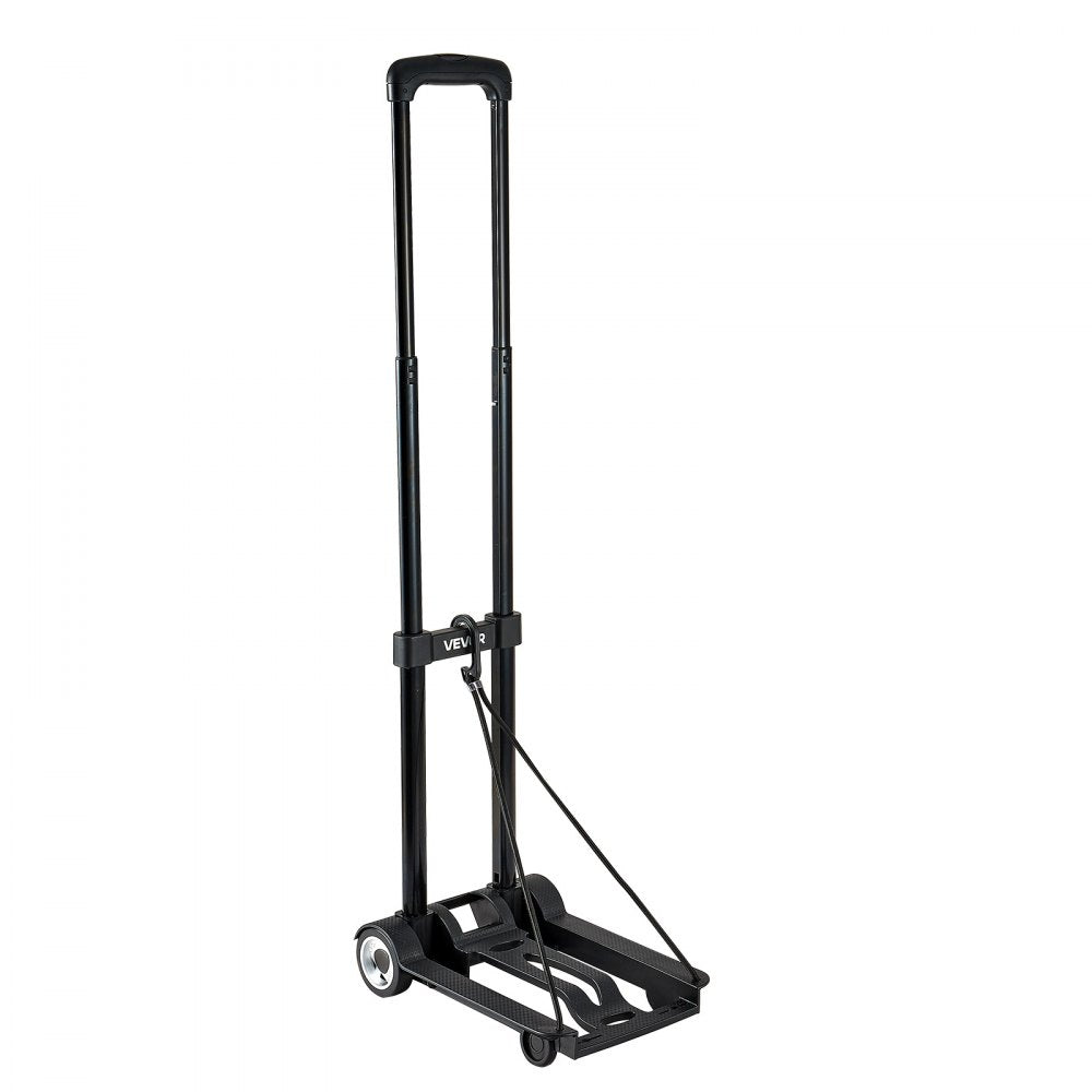 VEVOR Folding Hand Truck, 110 lbs Load Capacity, Collapsible Luggage Cart with 2 Wheels & 1 Elastic Rope, Utility Dolly Platform Cart for Airport Travel Furniture Luggage Office Moving, Black