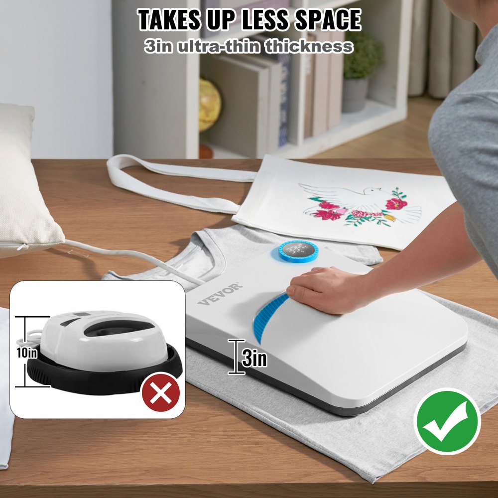 VEVOR Heat Press Machine,10"x12" Portable Shirt Printing Multifunctional Sublimation Transfer Heat Press Machine PTFE Coated, Easy Iron-on Press for T-shirts/Bags/Pillows/HTV Vinyl Projects