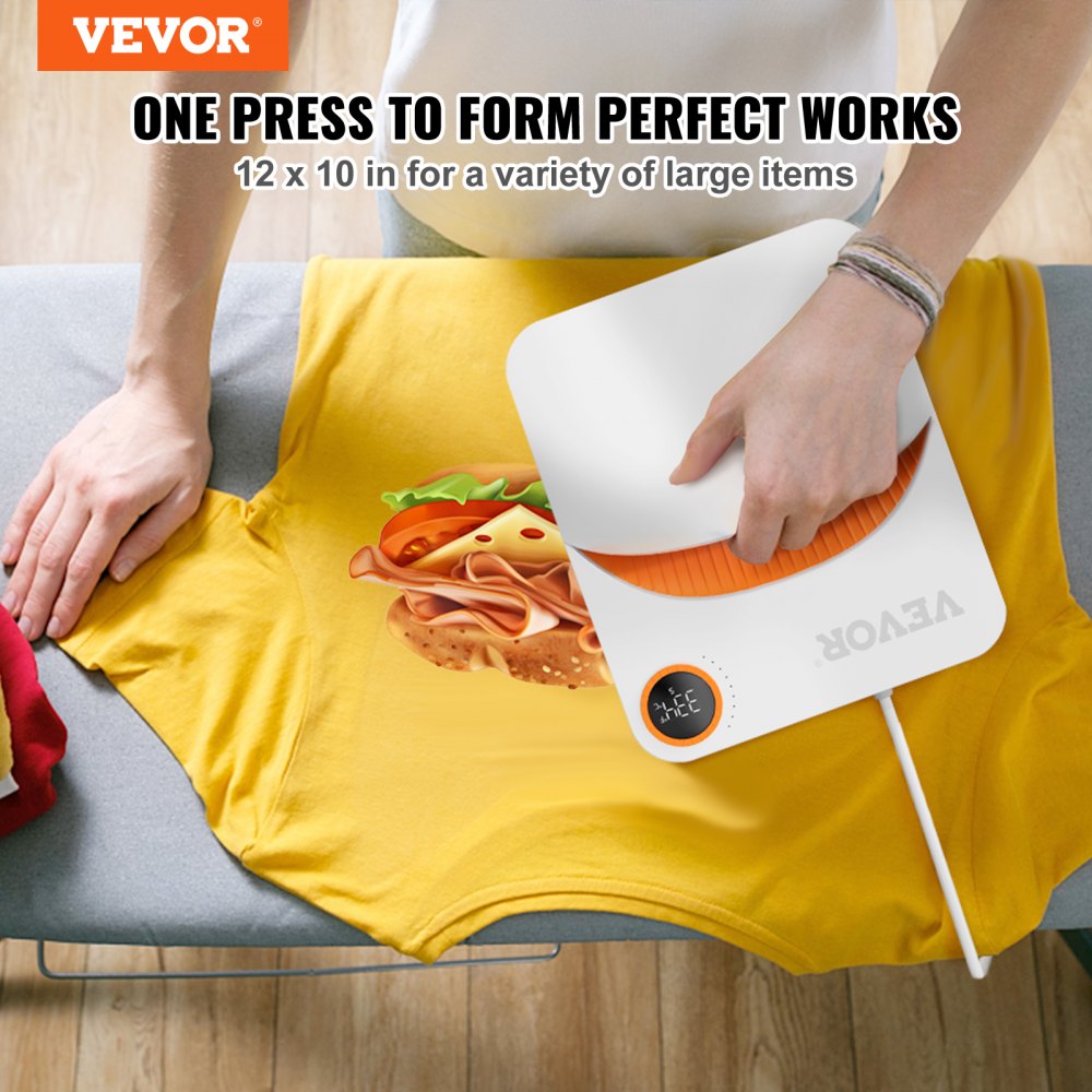 VEVOR Heat Press Machine,10x12inches Portable Shirt Printing Multifunctional Sublimation Transfer Heat Press Machine PTFE Coated, Easy Iron-on Press for T-shirts/Bags/HTV/Pillows Vinyl Projects