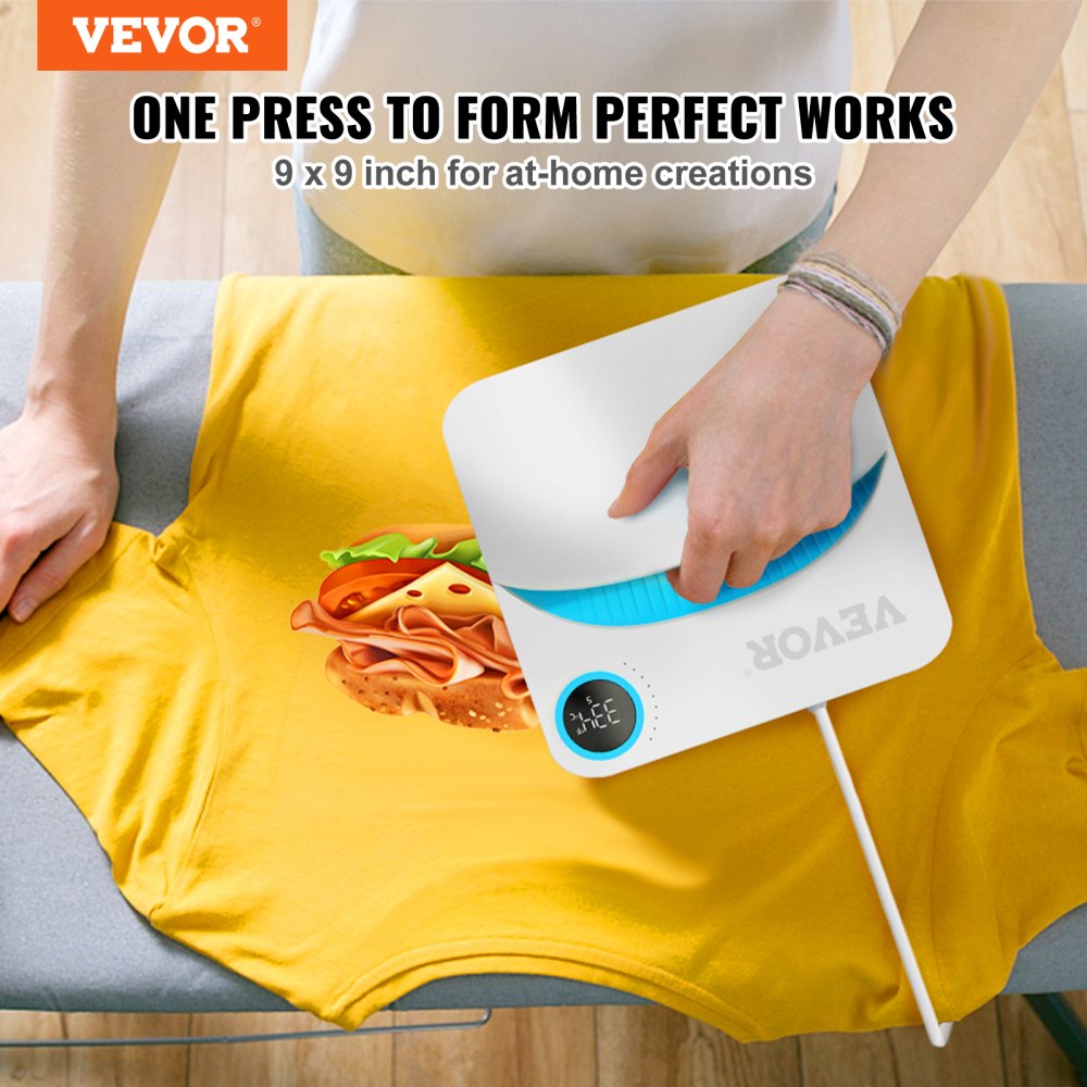 VEVOR Heat Press Machine,9x9inches Portable Shirt Printing Multifunctional Sublimation Transfer Heat Press Machine PTFE Coated, Easy Iron-on Press for T-shirts/Bags/Pillows/HTV Vinyl Projects