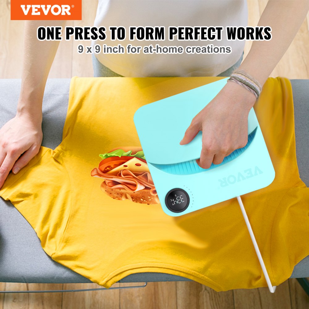 VEVOR Heat Press Machine,9x9inches Portable Shirt Printing Multifunctional Sublimation Transfer Heat Press Machine PTFE Coated, Easy Iron-on Press for T-shirts/Bags/Pillows/HTV Vinyl Projects