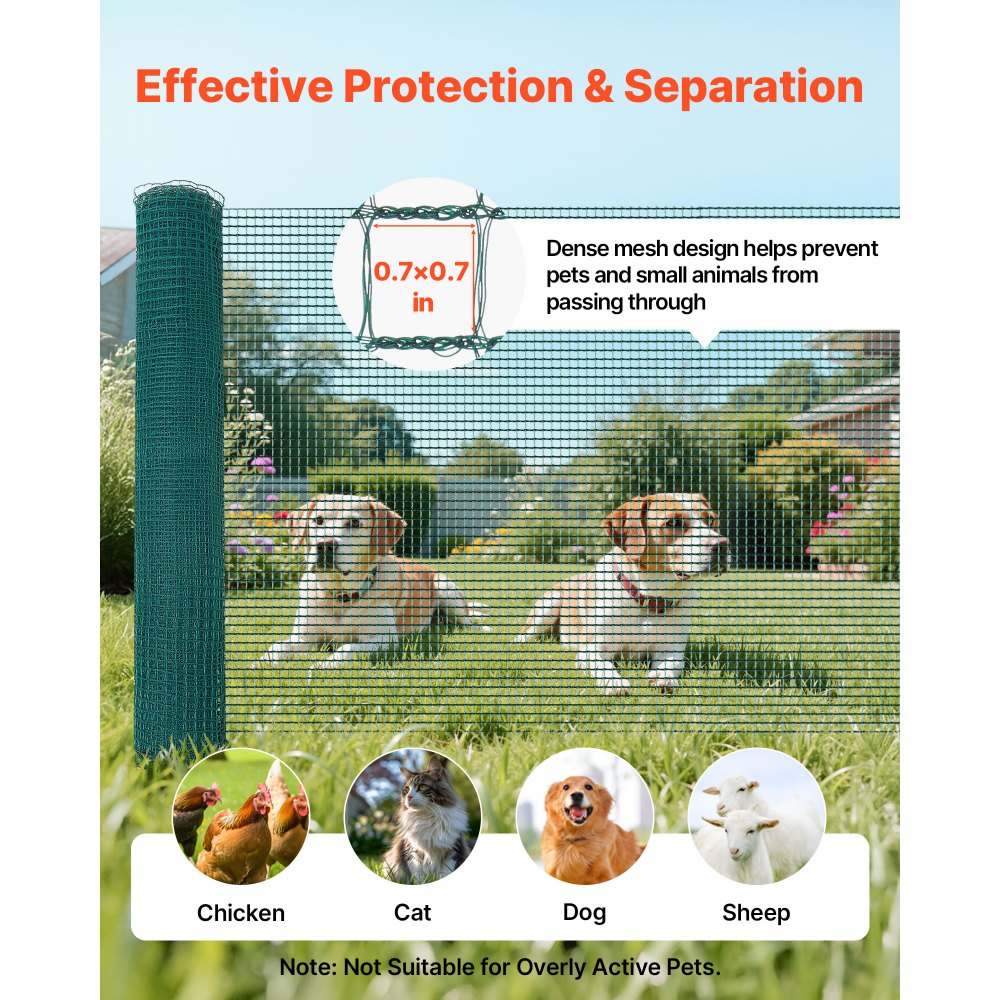 VEVOR Temporary Fence with Posts, 3 x 98.4 FT Plastic Mesh Fencing, Garden Safety Fences Netting with Double-Spike Stakes & Guy Ropes, Temporary Fence for Dogs, Chickens, Plants, Outdoor Yards