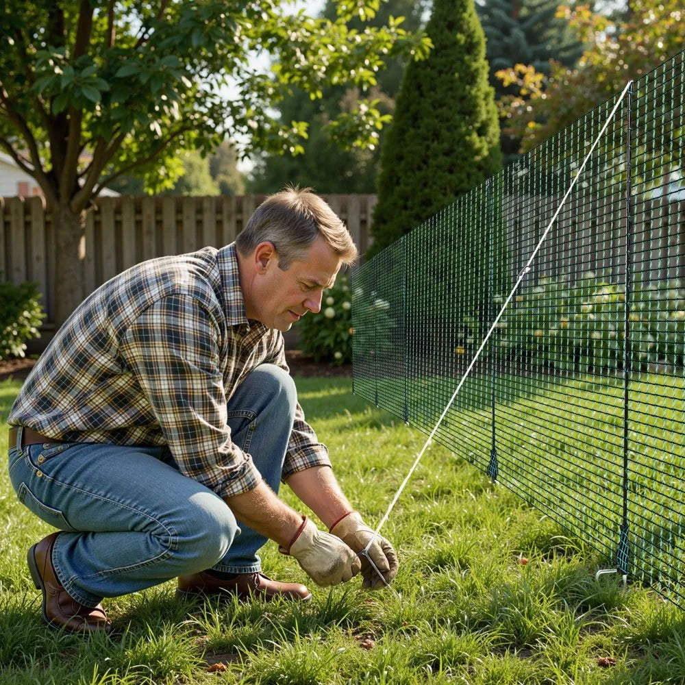 VEVOR Temporary Fence with Posts, 3 x 98.4 FT Plastic Mesh Fencing, Garden Safety Fences Netting with Double-Spike Stakes & Guy Ropes, Temporary Fence for Dogs, Chickens, Plants, Outdoor Yards