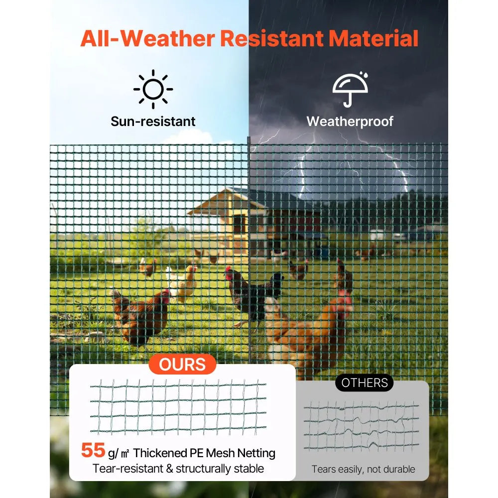 VEVOR Temporary Fence with Posts, 3.9 x 98.4 FT Plastic Mesh Fencing, Garden Safety Fences Netting with Double-Spike Stakes & Guy Ropes, Temporary Fence for Dogs, Chickens, Plants, Outdoor Yards
