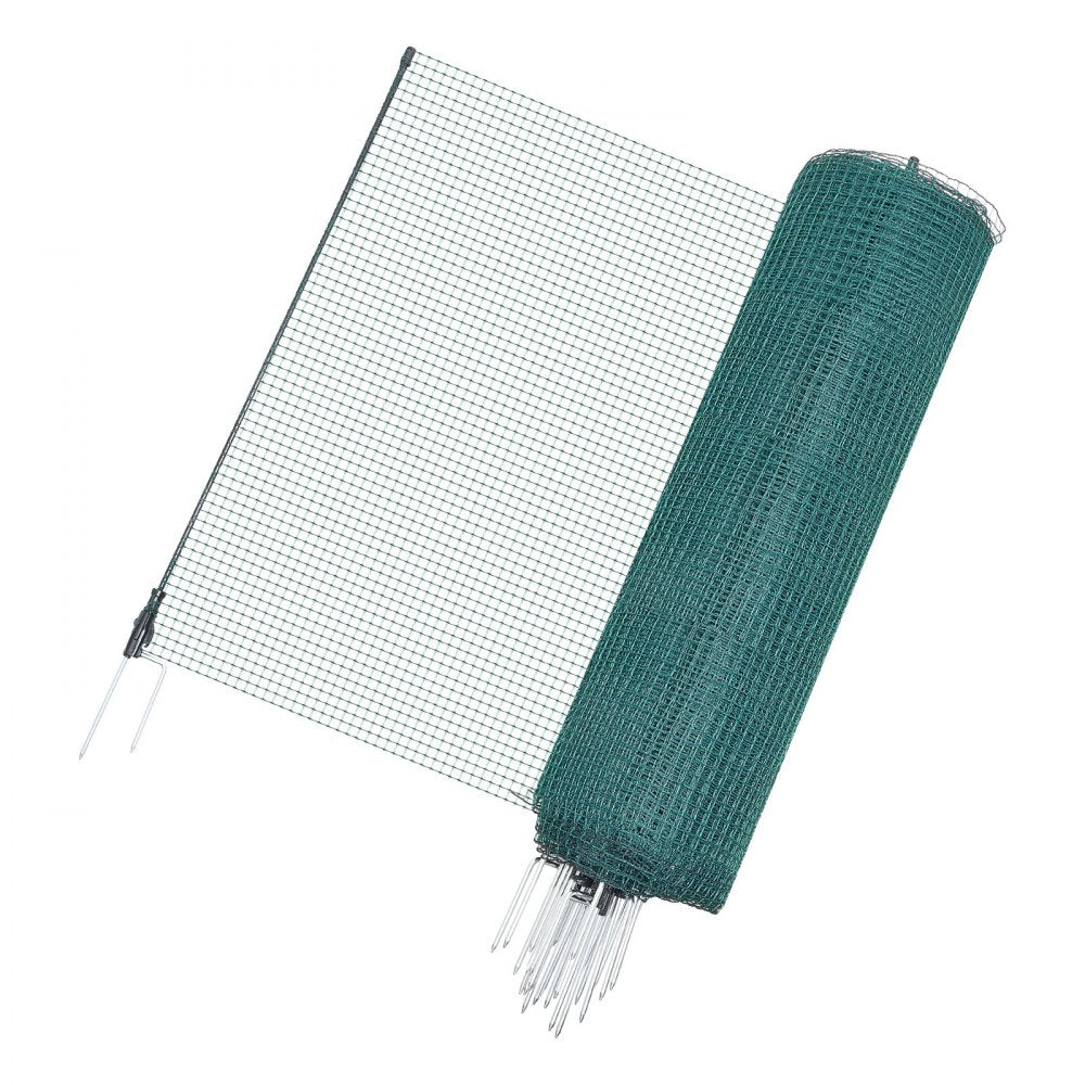 VEVOR Temporary Fence with Posts, 3 x 164 FT Plastic Mesh Fencing, Garden Safety Fences Netting with Double-Spike Stakes & Guy Ropes, Temporary Fence for Dogs, Chickens, Plants, Outdoor Yards
