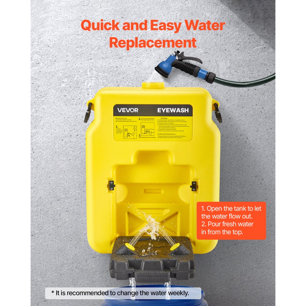 VEVOR Portable Eye Wash Station 14 Gal, OSHA-Approved Eyewash Station Wall-Mounted/On Flat Surface, Emergency Eye Wash Unit with 2 Sprays, First Aid Eyewash Units for Schools, Labs, Factories, Yellow
