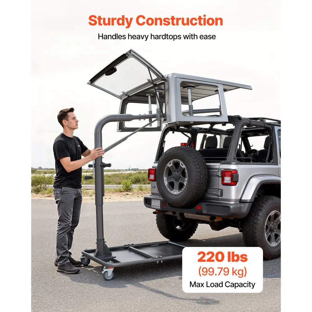 VEVOR Hard Top Remover Lift, 220 lbs, Jeep Hardtop Removal and Storage System, Quick & Easy One-Person Operation, Adjustable Height, for Jeep Wrangler YJ, TJ, JK, JL, 4XE, Ford Bronco 4 Door & 6 Gen+