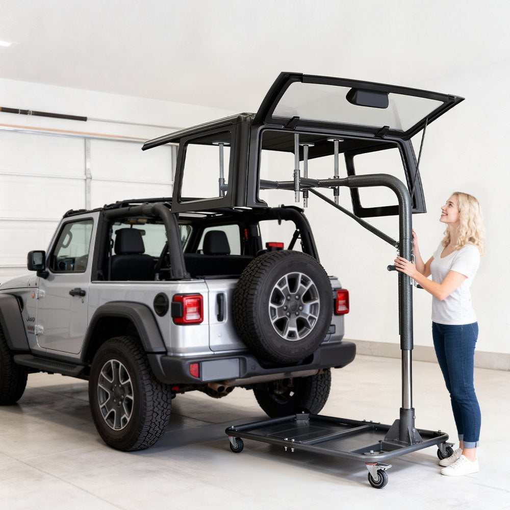 VEVOR Hard Top Remover Lift, 220 lbs, Jeep Hardtop Removal and Storage System, Quick & Easy One-Person Operation, Adjustable Height, for Jeep Wrangler YJ, TJ, JK, JL, 4XE, Ford Bronco 4 Door & 6 Gen+