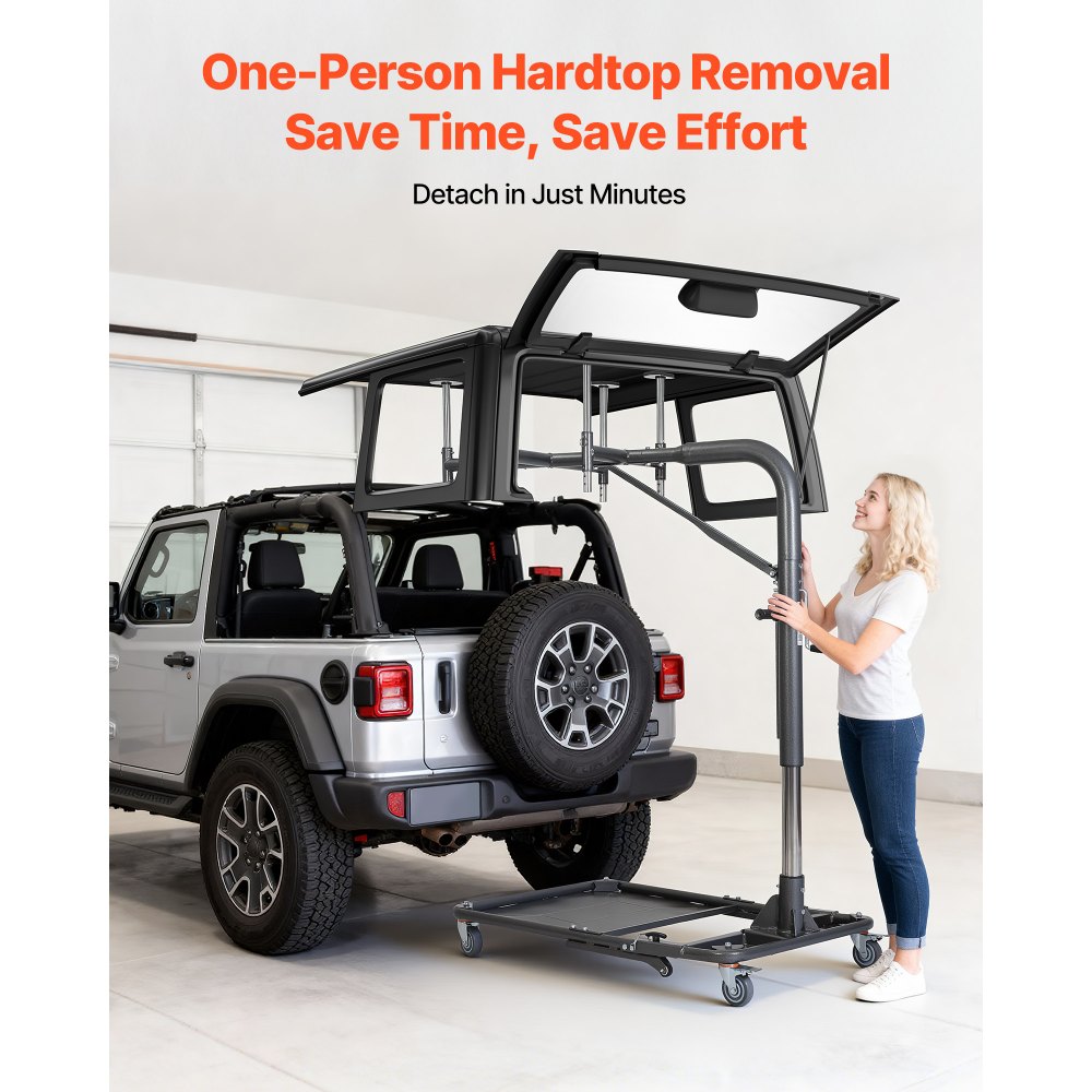 VEVOR Hard Top Remover Lift, 220 lbs, Foldable Jeep Hardtop Removal and Storage System, Easy One-Person Operation, Adjustable Height, for Jeep Wrangler YJ, TJ, JK, JL, 4XE, Ford Bronco 4 Door & 6 Gen+
