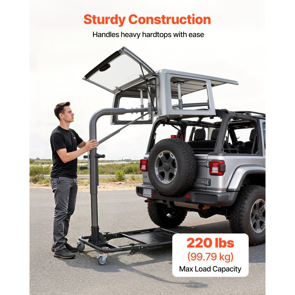 VEVOR Hard Top Remover Lift, 220 lbs, Foldable Jeep Hardtop Removal and Storage System, Easy One-Person Operation, Adjustable Height, for Jeep Wrangler YJ, TJ, JK, JL, 4XE, Ford Bronco 4 Door & 6 Gen+