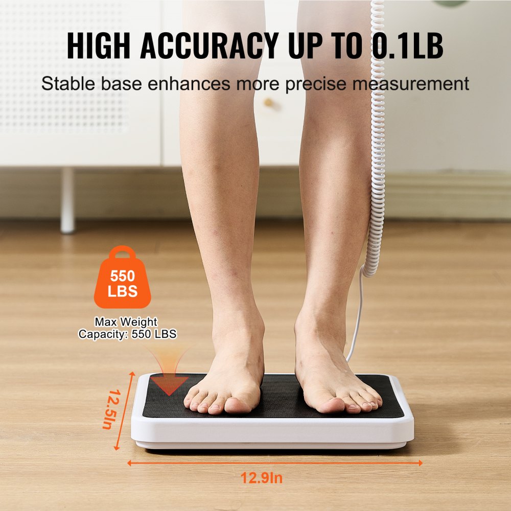 VEVOR Portable Medical Scale, Professional Digital Physician Scale for Weighing - with Anti-Slip Mat, 2 Units (kg/lb), Hold & Tare Function, 550LBS Capacity Physician Wight Scale for Gym Home Hospital