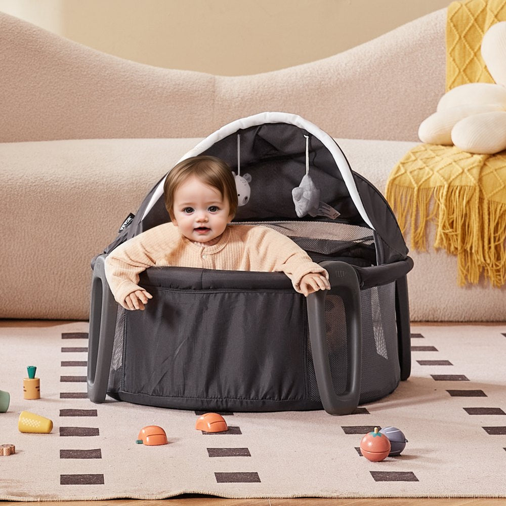 VEVOR Portable Baby Bassinet, On-The-Go Baby Dome with Canopy & Developmental Toys, Quick-Folding Travel Crib, Lightweight Baby Cradle Infant Bed for Indoors/Outdoors, Suitable for 0-6 Months Newborns