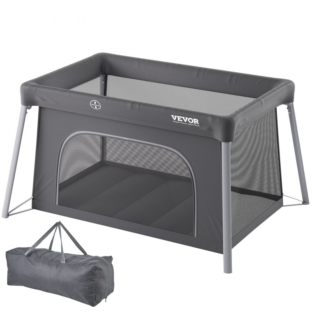 VEVOR Baby Travel Crib and Play Yard, Folding Baby Playpen with Zipper Gate & Soft Mattress, Portable Toddler Crib with Breathable Mesh, Travel Bag, Indoor/Outdoor Kids Activity Center for 0-36 Months