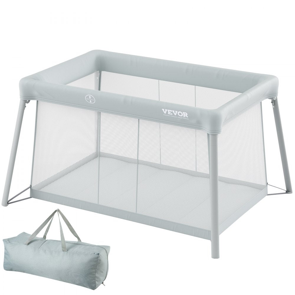 VEVOR Baby Travel Crib and Play Yard, Folding Baby Playpen with Soft Mattress Pad, Portable Toddlers Crib with Breathable Mesh and Travel Bag, Indoor/Outdoor Kid Activity Center for 0-36 Months Babies