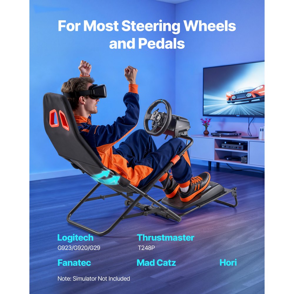 VEVOR Portable Racing Wheel Stand, Foldable & Adjustable Steering Sim Wheel Stand, 18.5 in Seat Inner Width, Compatible with Logitech G923/G920/G29, Thrustmaster T248P, Fanatec, Hori, Mad Catz, Black